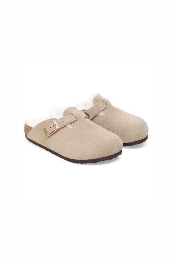 Birkenstock Boston Shearling Taupe Suede Grigio Unisex Bambini - 1
