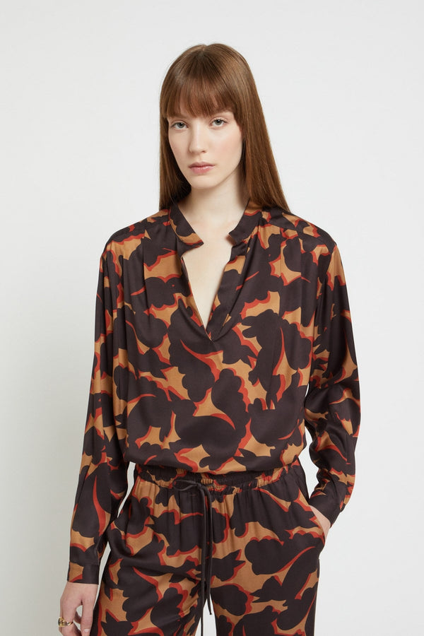 Ottod'ame Blusa V Coreana In Viscosa Marrone Donna - 1