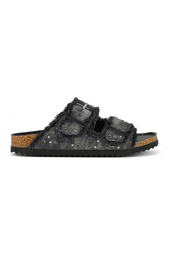 Colors Of California Ciabatta Due Fasce Borchie Nero Donna - 1