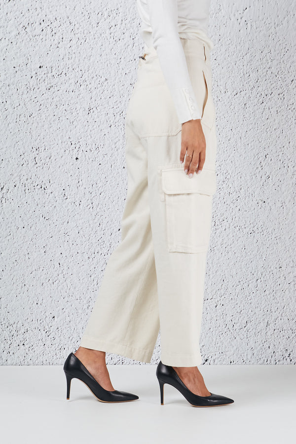 Weekend Pantalone Tasconato Gabardina Bianco Donna - 1