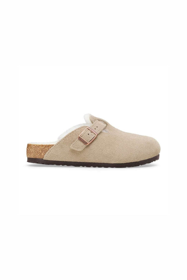 Birkenstock Boston Shearling Taupe Suede Grigio Unisex Bambini - 2