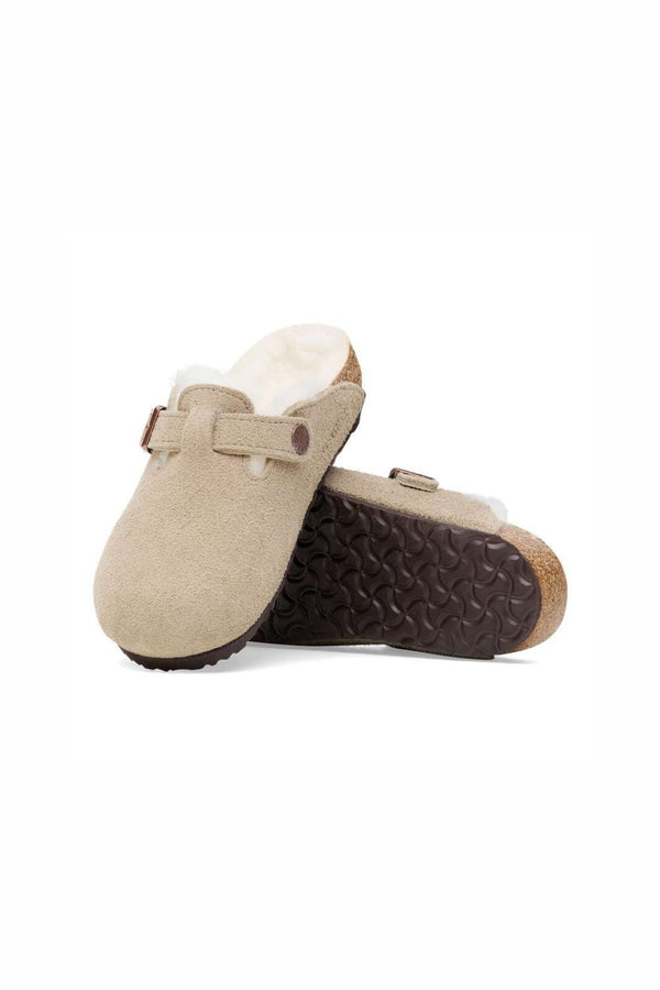 Birkenstock Boston Shearling Taupe Suede Grigio Unisex Bambini - 3