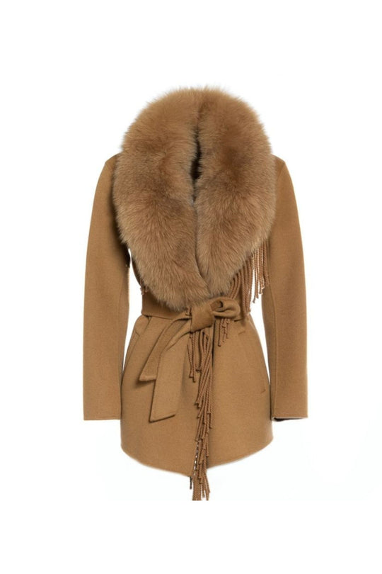 Regina Cappotto Corto Frangia E Polsi Marrone Donna