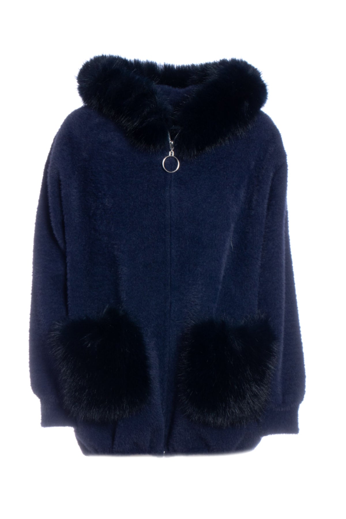 Regina Felpa Con Capp. Pelliccia Eco Blu Donna - 1