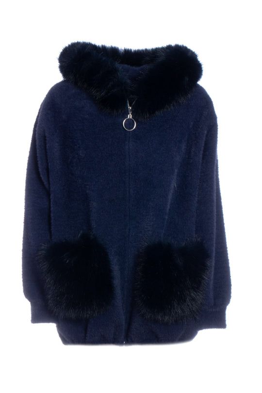 Regina Felpa Con Capp. Pelliccia Eco Blu Donna