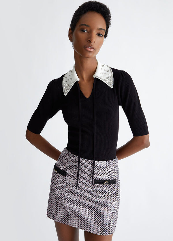 Liu Jo Ribbed 3/4 Sleeve Shirt Black Woman - 1