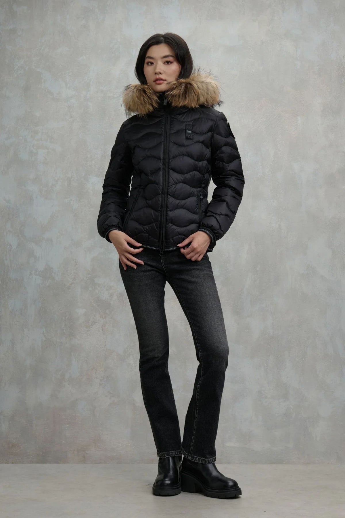 Blauer Piumino Cappuccio Pelliccia Donna - 1