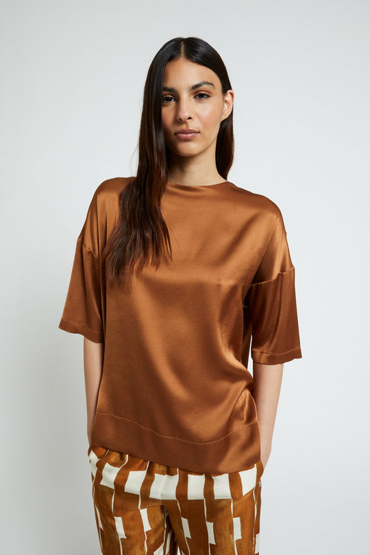 Ottod'ame T-shirt Raso A Scatola Marrone Donna