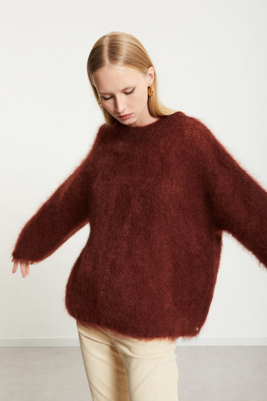 Ottod'ame Pull Girocollo In Mohair Marrone Donna