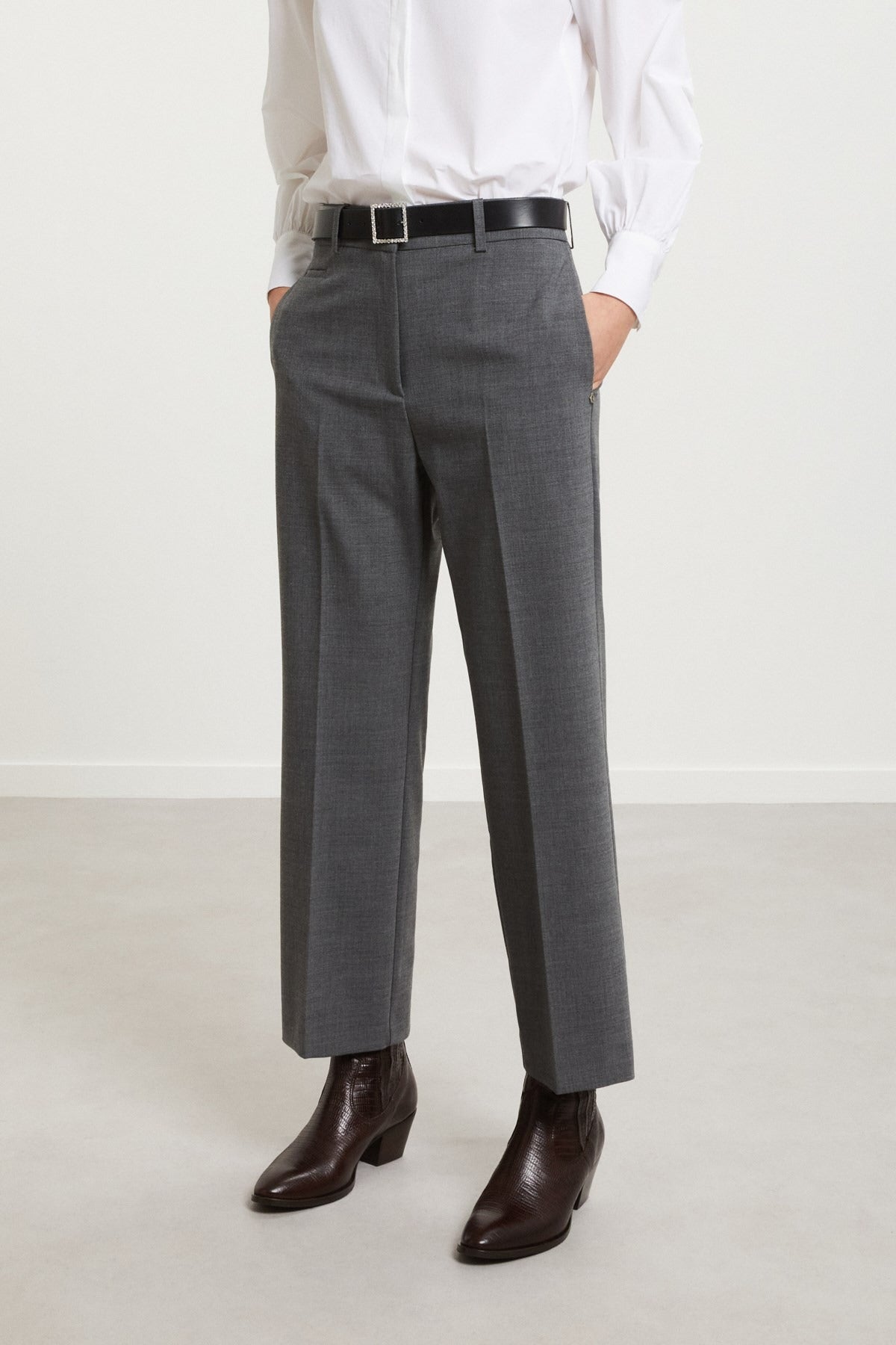 Ottod'ame Pantalone Fresco Lana Dritto Grigio Donna - 2