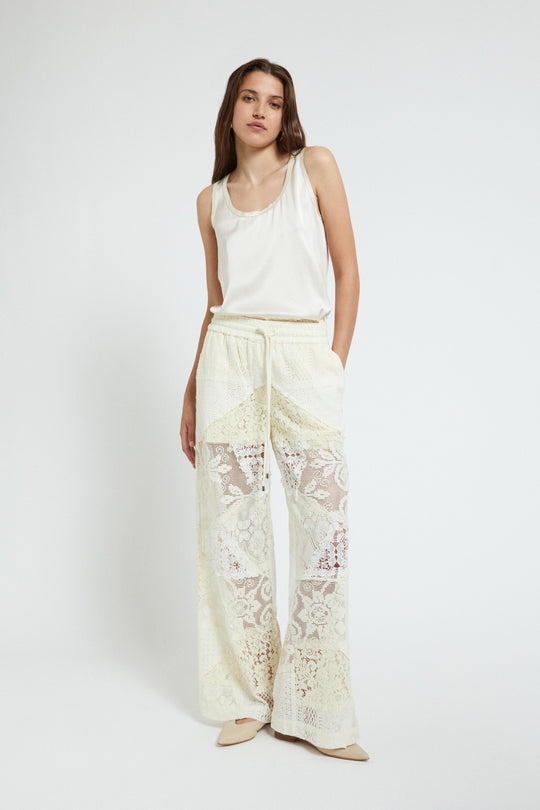Ottod'ame Pantalone Pizzo Ricilato Patch Naturale Donna