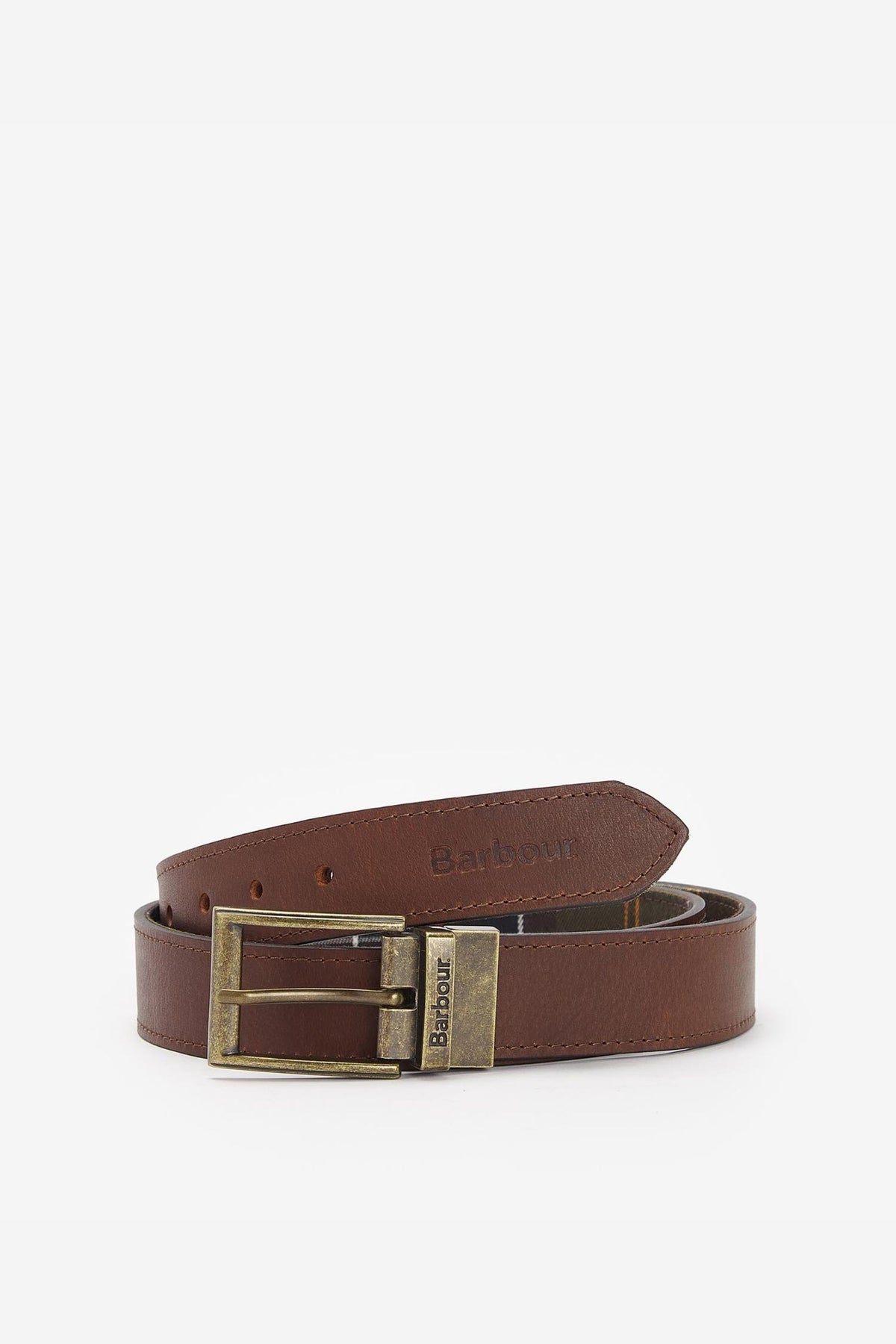 Barbour Reversible Tartan Leather Belt Marrone Uomo - 1