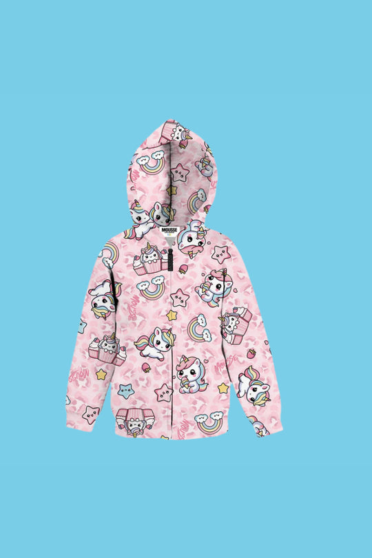 Mousse Felpa Unicorno Zip/cappuccio Rosa Bambina