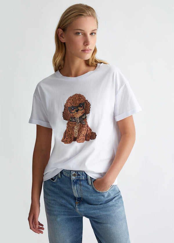 Liu Jo T-shirt Animals 3d Fluffy Dog Bianco Donna - 3