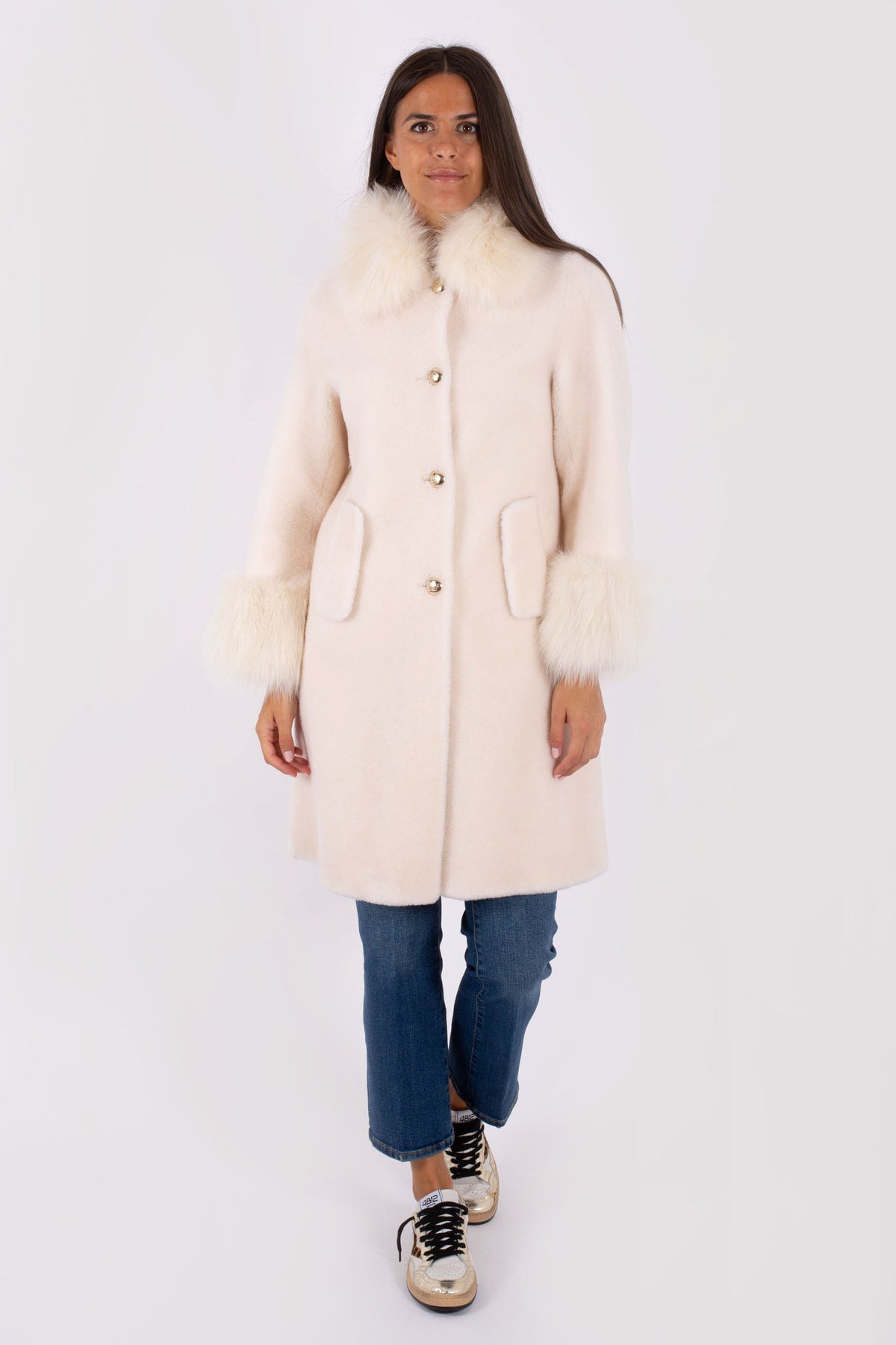 Regina Women's White Eco-Sheepskin Coat - 5