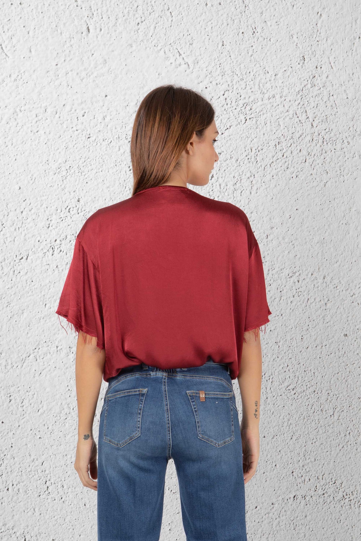 Maison Lydia Women's Red Satin Oversized Blouse - 4