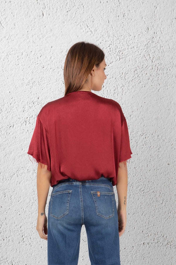 Maison Lydia Women's Red Satin Oversized Blouse - 4