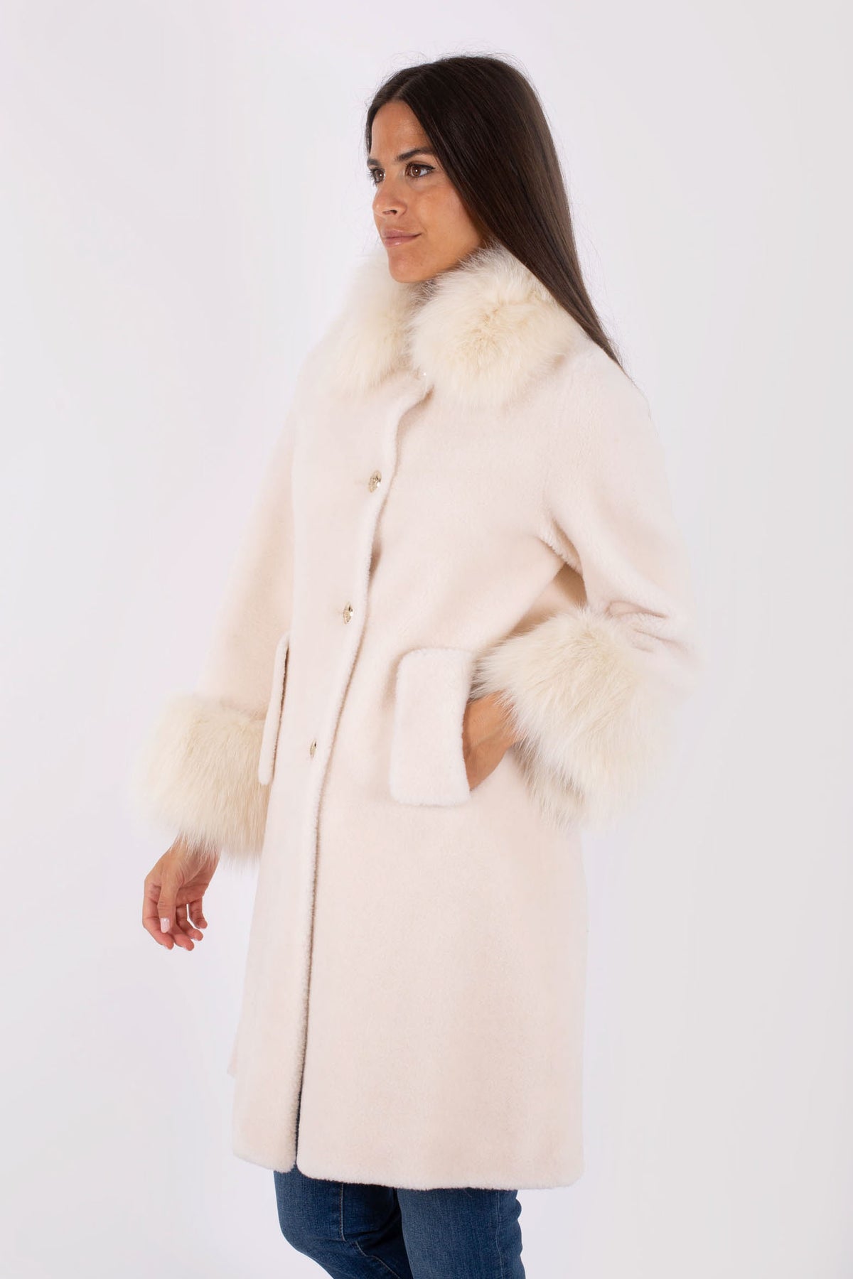 Regina Women's White Eco-Sheepskin Coat - 4