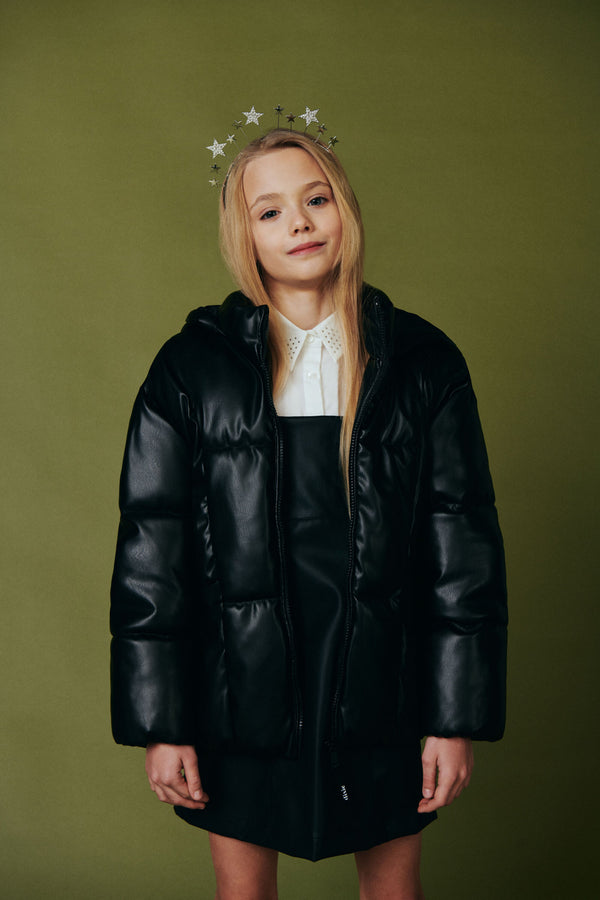 Dixie Black Faux Leather Down Jacket For Girls - 2