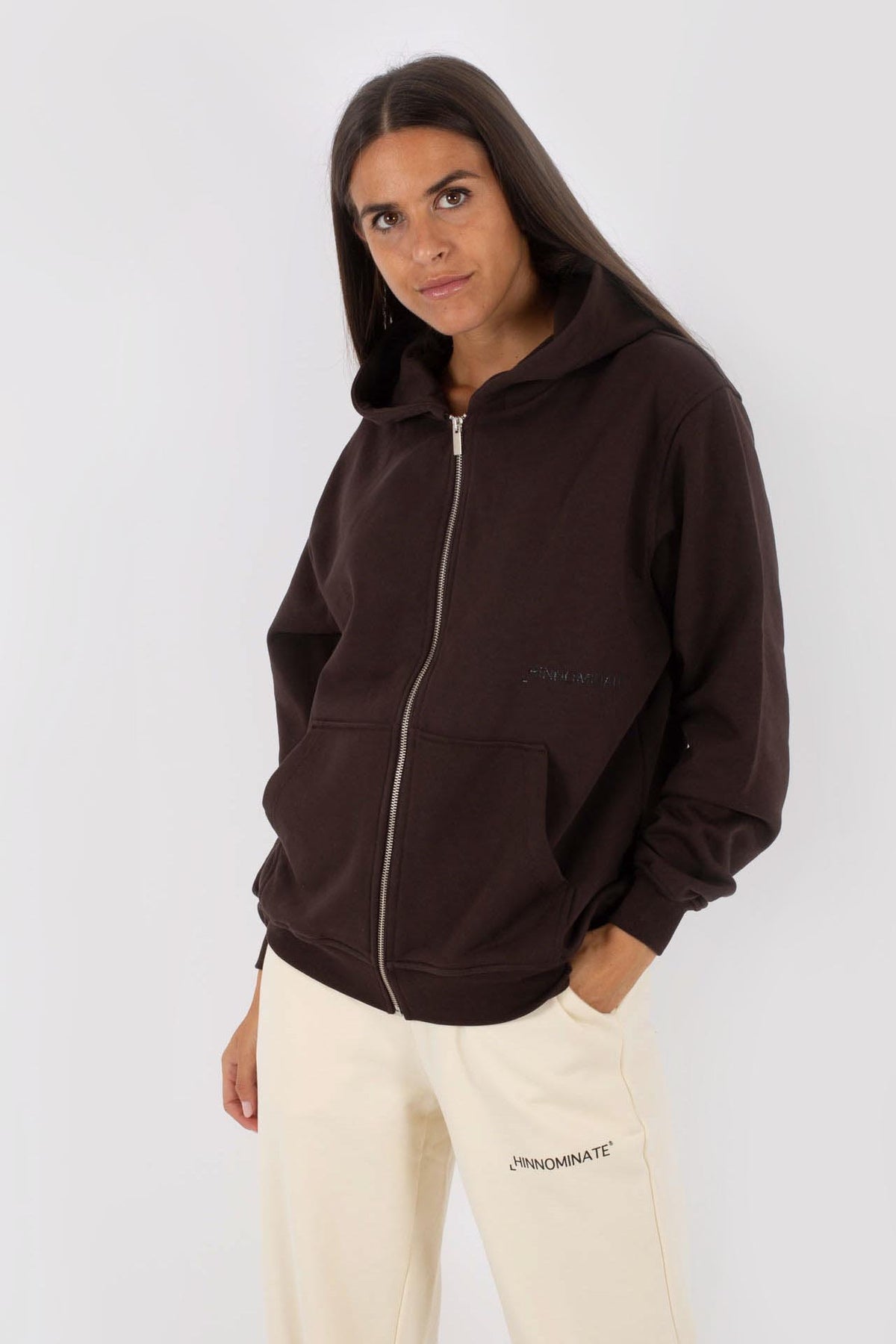 Hinnominate Basic Hoodie / Zip Sweatshirt Brown Women - 1