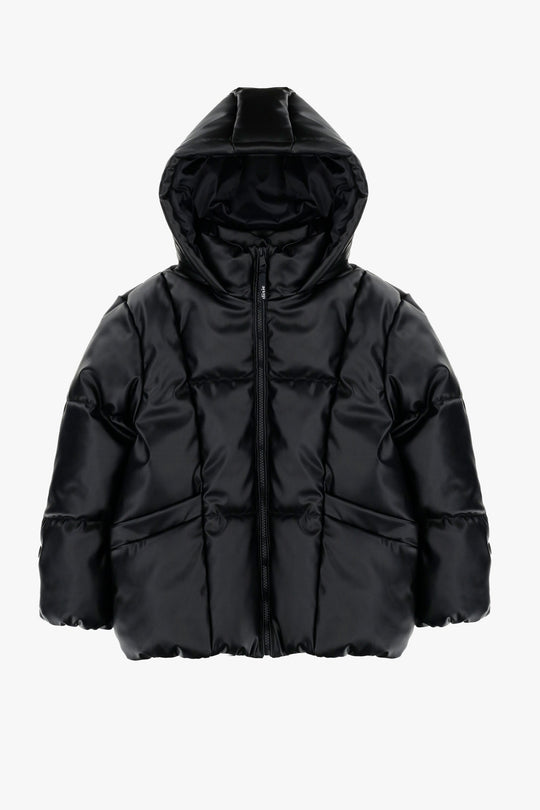 Dixie Black Faux Leather Down Jacket For Girls