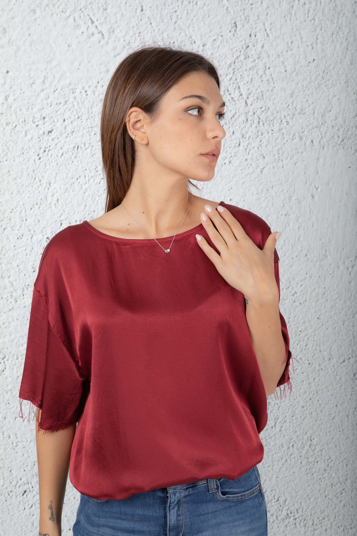 Maison Lydia Women's Red Satin Oversized Blouse - 1