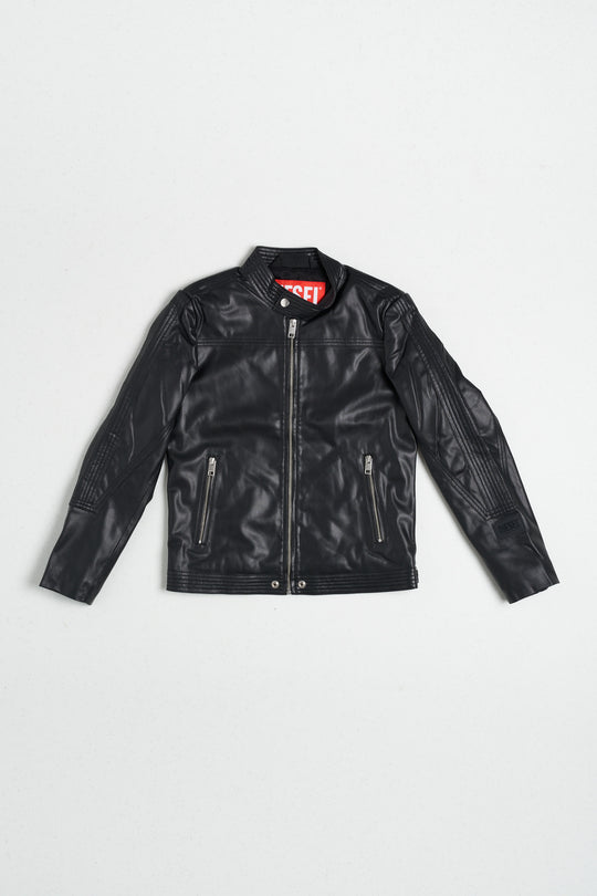 Diesel Kid Black Faux Leather Biker Jacket for Boys