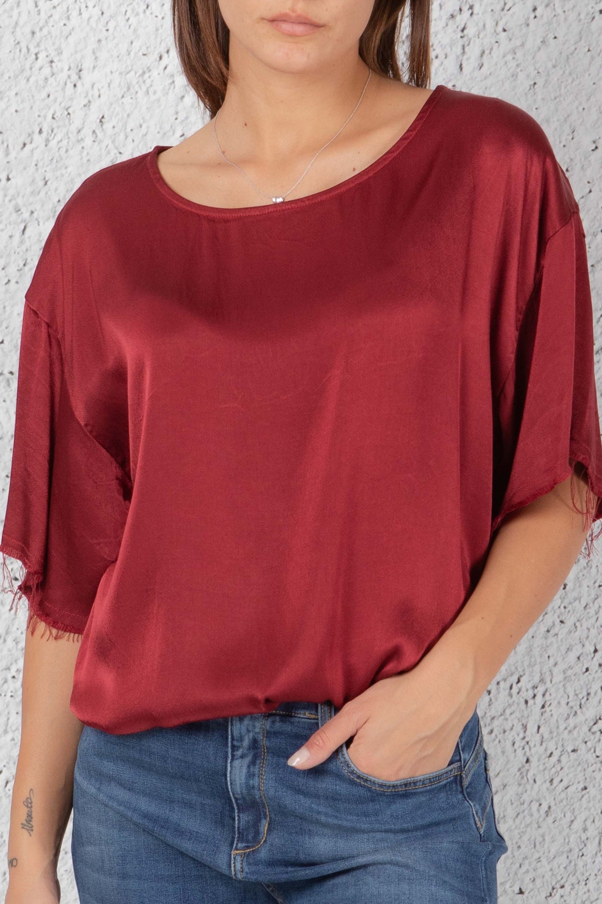 Maison Lydia Women's Red Satin Oversized Blouse - 3