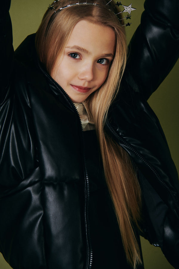 Dixie Black Faux Leather Down Jacket For Girls - 3