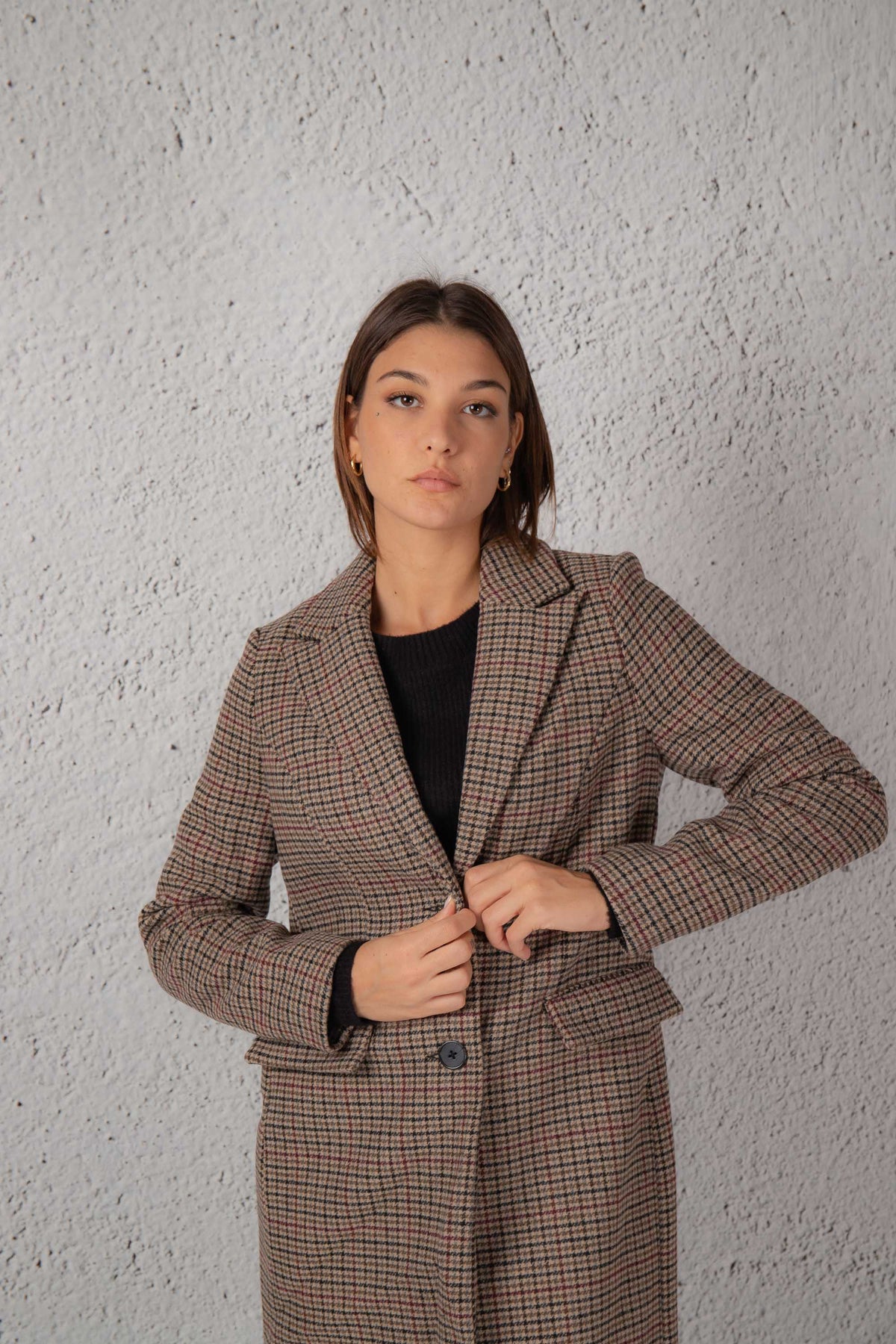 Vero Moda Cappotto Check Taglio Uomo Marrone Donna - 2