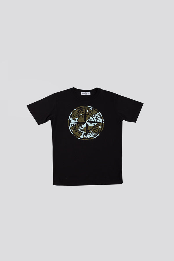 Stone Island T-shirt Logo Grande Camouflage Nero Bambino - 2