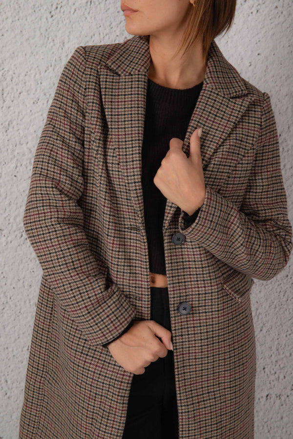 Vero Moda Cappotto Check Taglio Uomo Marrone Donna - 5