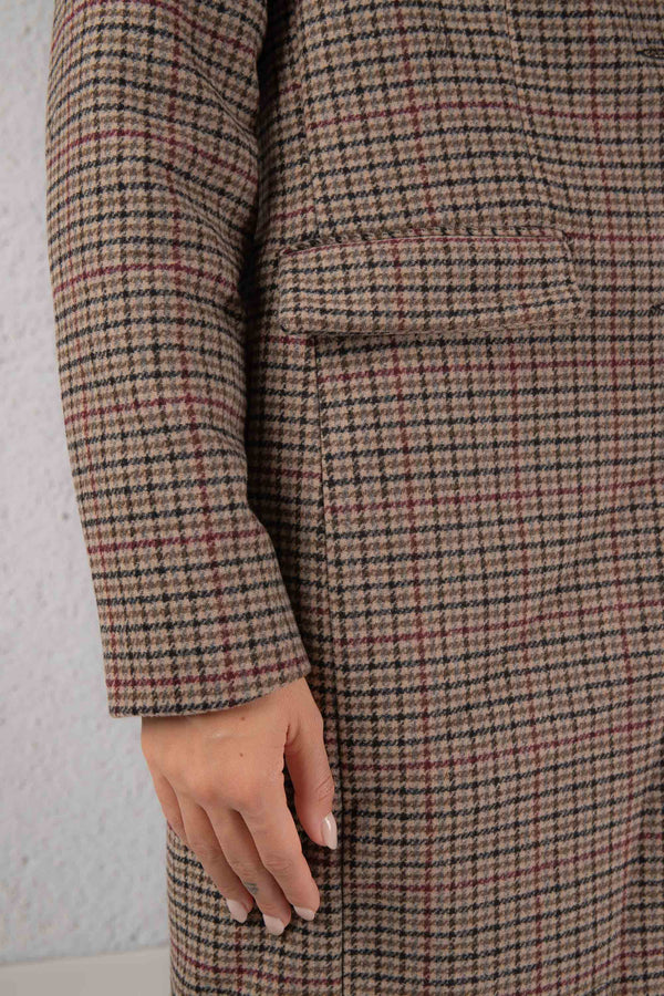 Vero Moda Cappotto Check Taglio Uomo Marrone Donna - 6