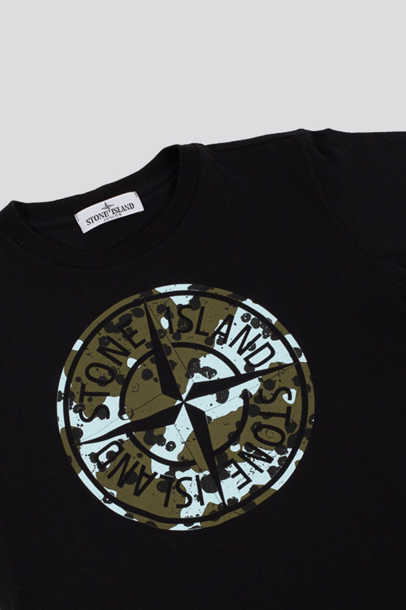 Stone Island T-shirt Logo Grande Camouflage Nero Bambino - 1