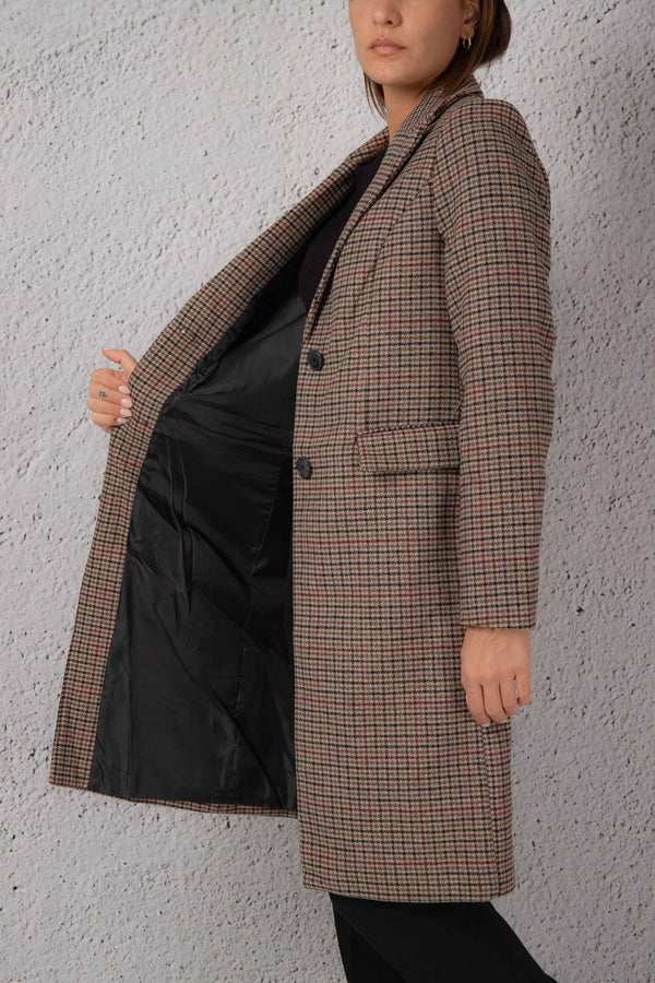 Vero Moda Cappotto Check Taglio Uomo Marrone Donna - 3