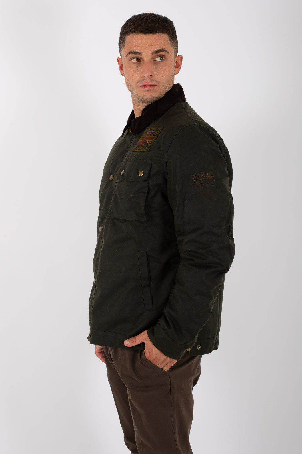 Barbour International Workers Wax Giacca Spalmata Verde Uomo - 4